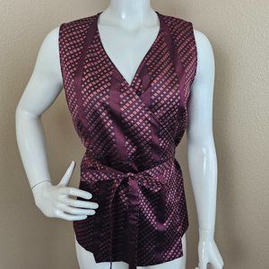 SONIA SPECIALE Silk Wrap Diamond Print Sleeveless Blouse~Made In Italy~Size 46~L